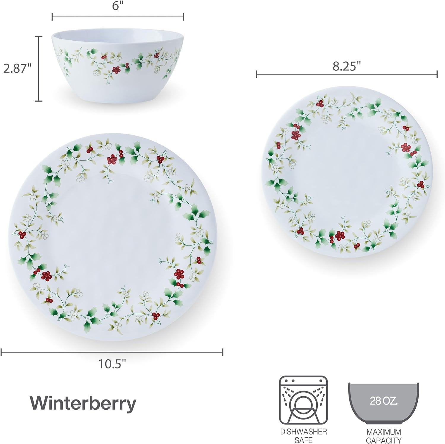 Winterberry Melamine Holiday Dinnerware Set, Service for 6