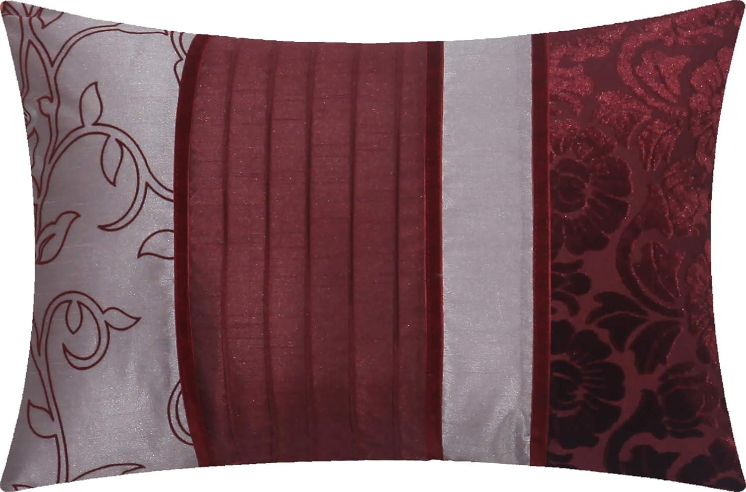 King Size 7 Piece Burgundy Brown Embroidery Soft Bedding Comforter Set
