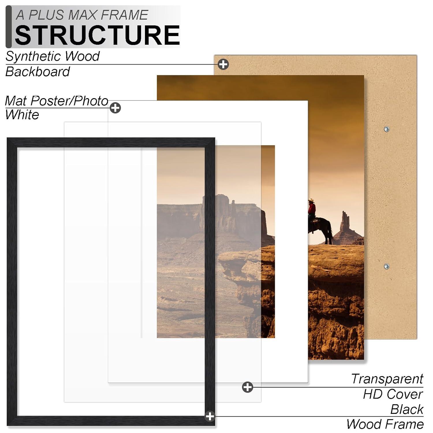 A PLUS MAX 20x24 Picture Frame with mat for 16x20 Picture with Polished Plexiglass Horizontal and Vertical Formats with Included Hanging Hardware-Black