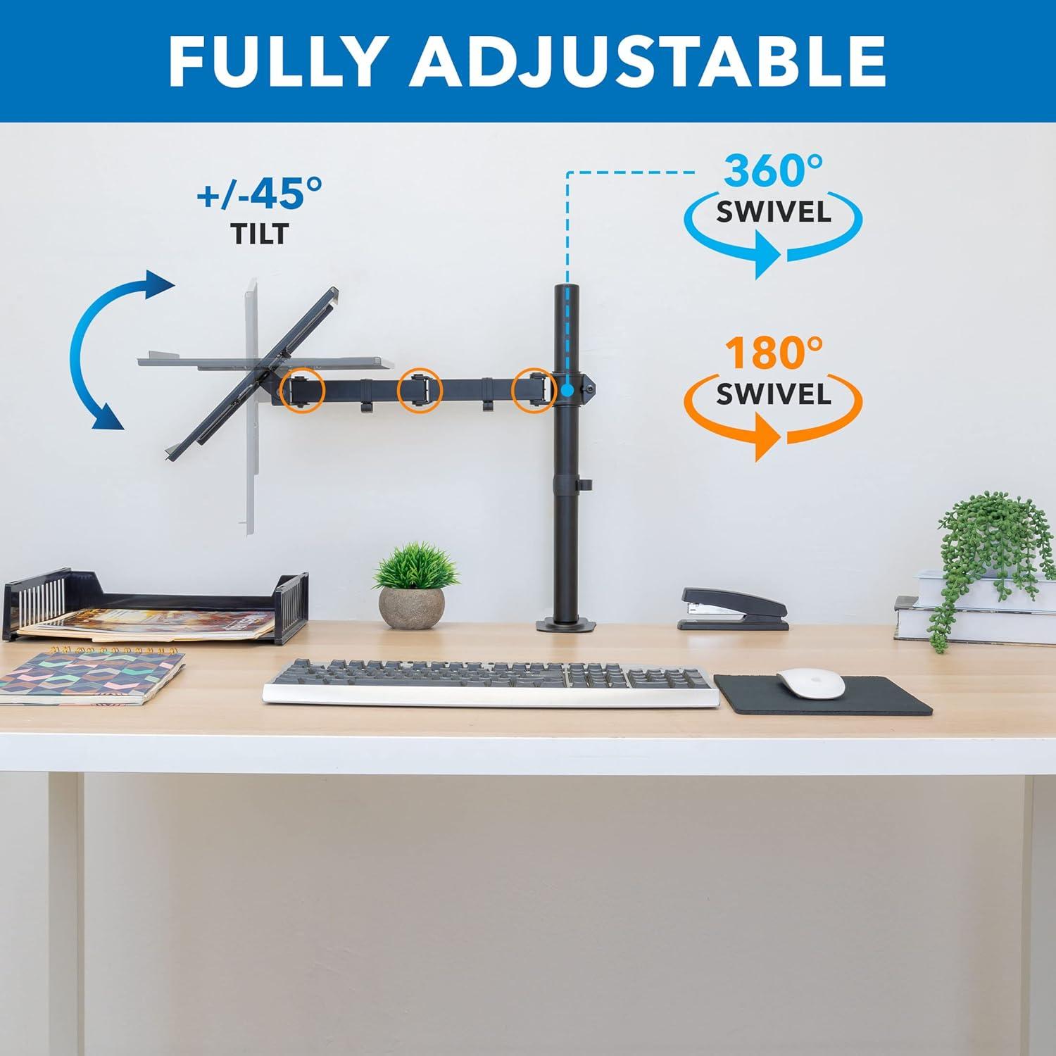 Mount-It! Laptop Desk Mount | Full Motion Laptop Arm with Vented Tray | Clamp and Grommet Base | Laptop Tray Works with Screens Up to 17" Inches