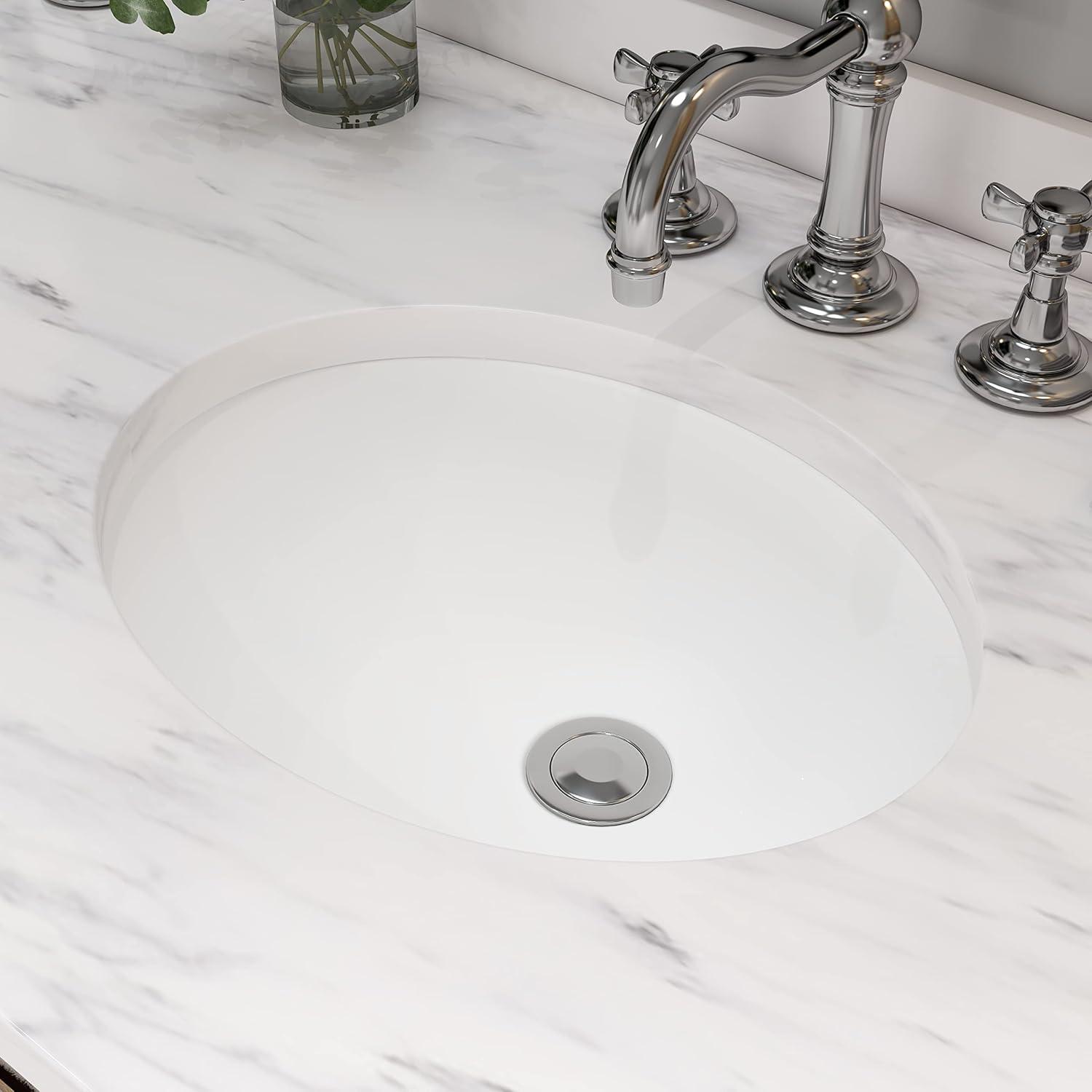 MEJE 14.2'' White Ceramic Oval Bathroom Sink with Overflow