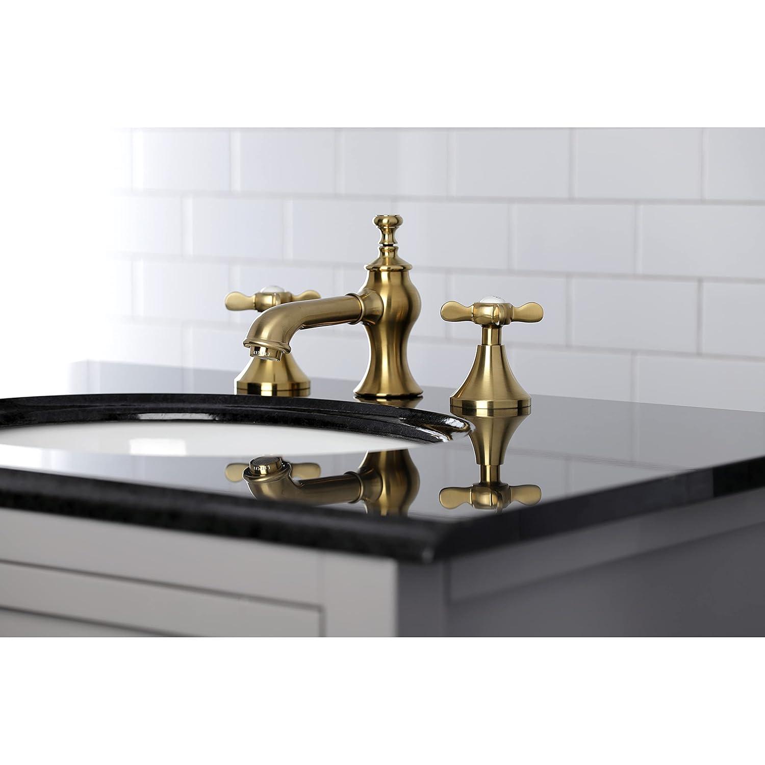 Kingston Brass Essex Two-Handle 3-Hole Deck Mount Widespread Bathroom Faucet with Brass Pop-Up Drain