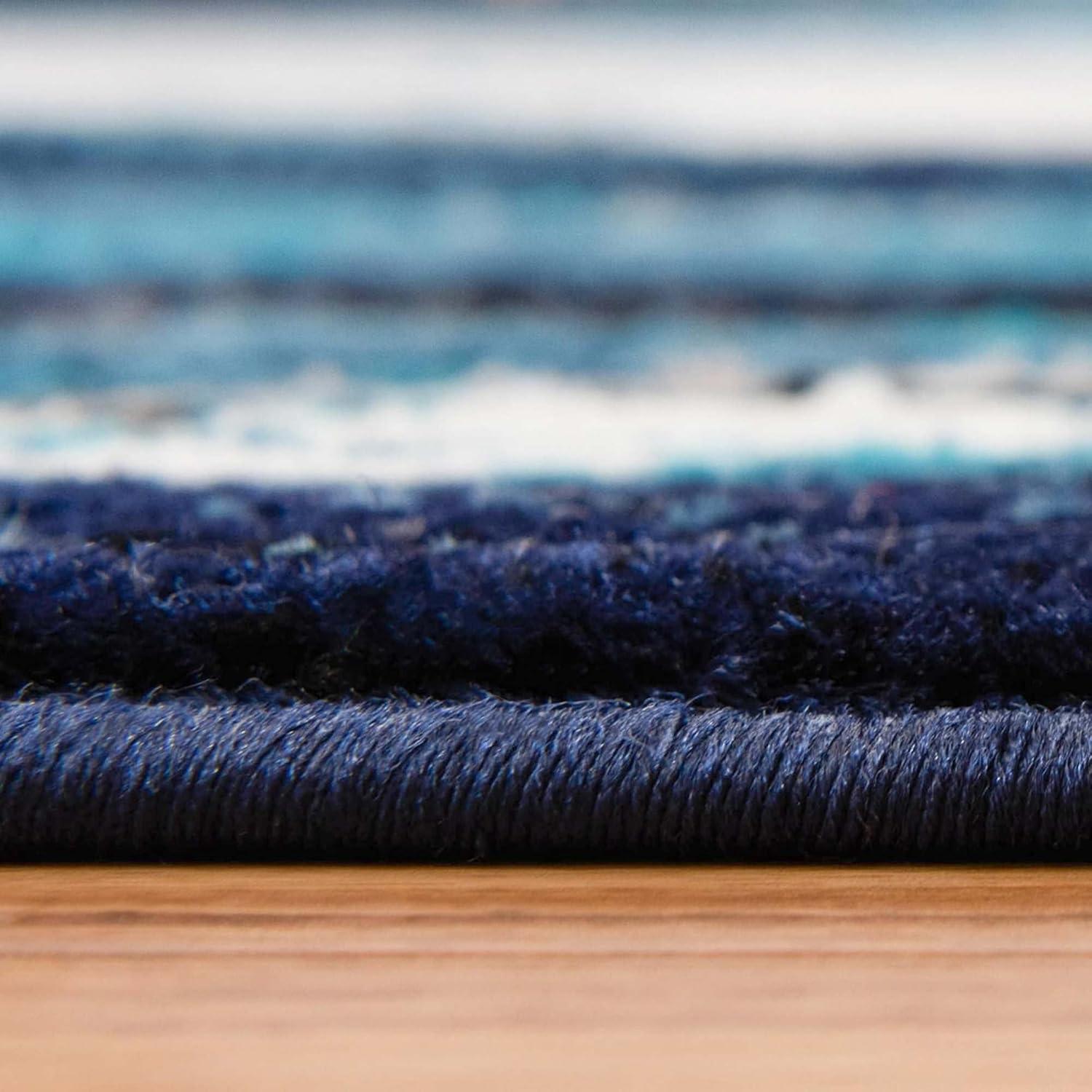 Navy Blue Abstract Rectangular Synthetic Indoor Rug, 7x10 ft