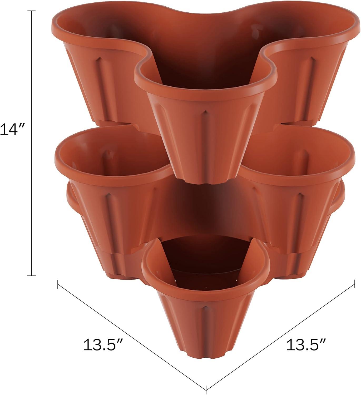 Pure Garden 3-Tier Stacking Planters - Space Saving Flowerpots for Indoor/Outdoor Vertical Herb & Vegetable Garden