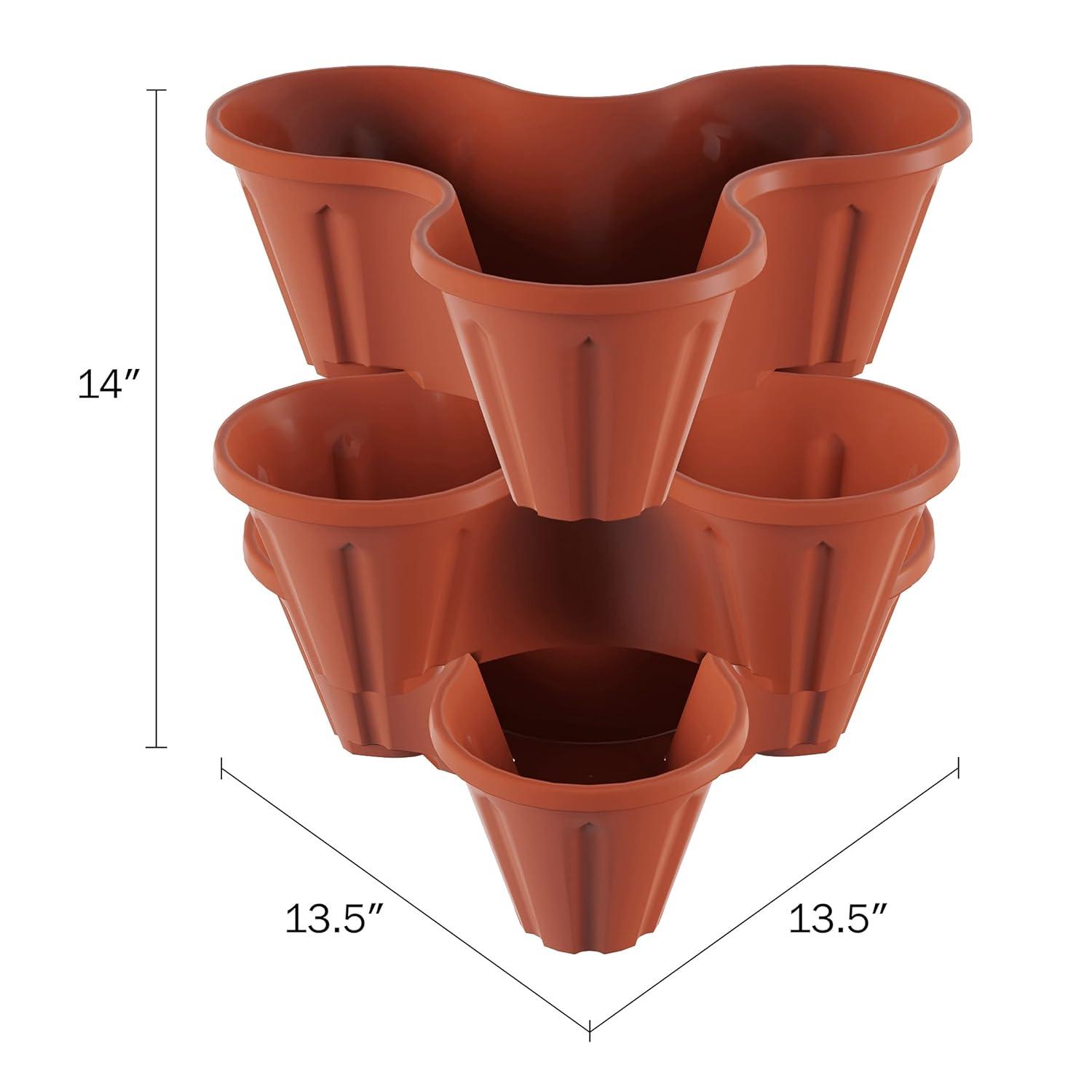 Stacking Planter Tower- 3-Tier Space Saving Flower Pots- Set of 3 Indoor/Outdoor Vertical Herb & Vegetable Garden by Pure Garden (Terracotta Colored)