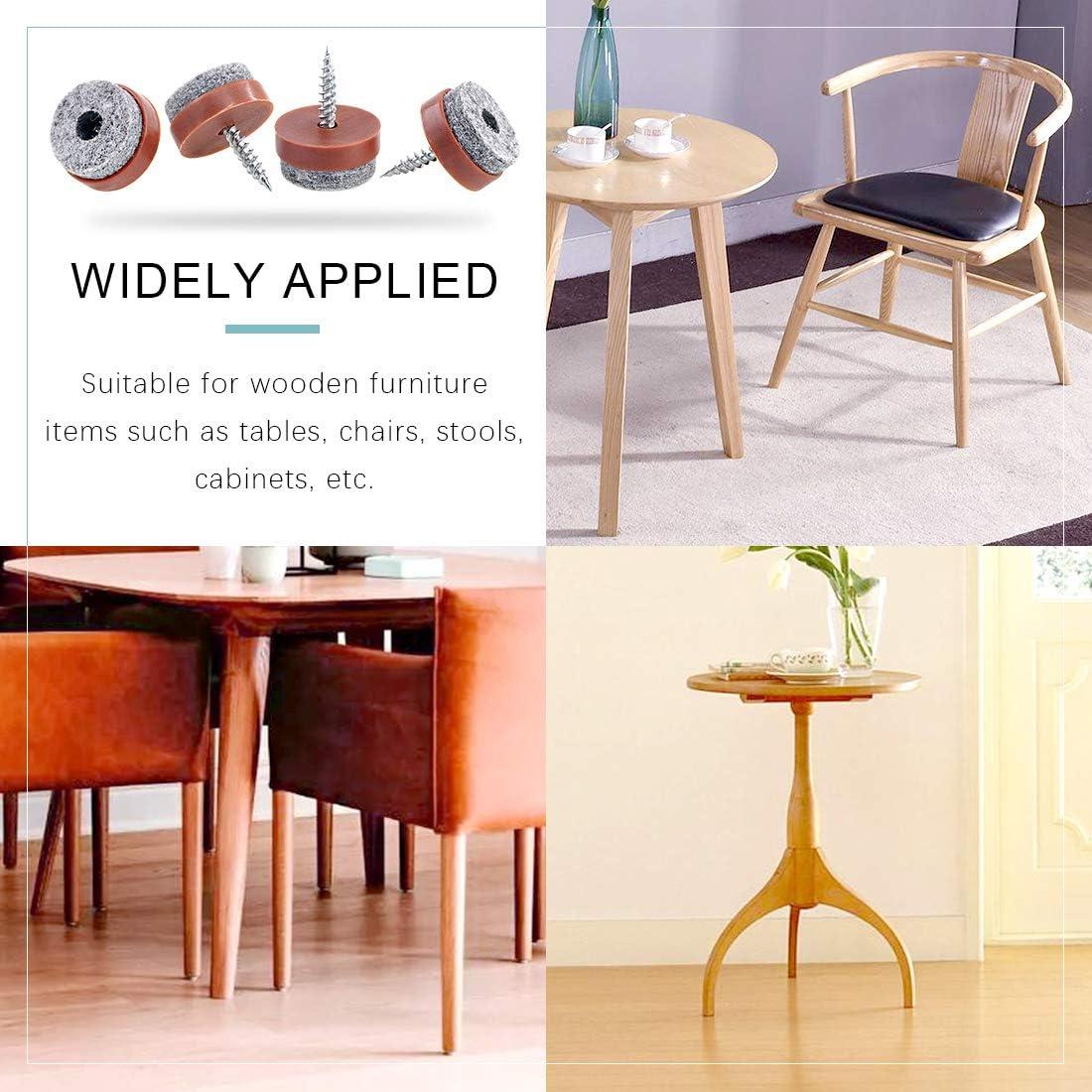 Swpeet 52Pcs 20mm Brown Furniture Felt Pads Non Slip Furniture Pads with Screw-on Felt Pad Furniture Slider Floor Protector for Wooden Leg Feet of Chair Table Sofa