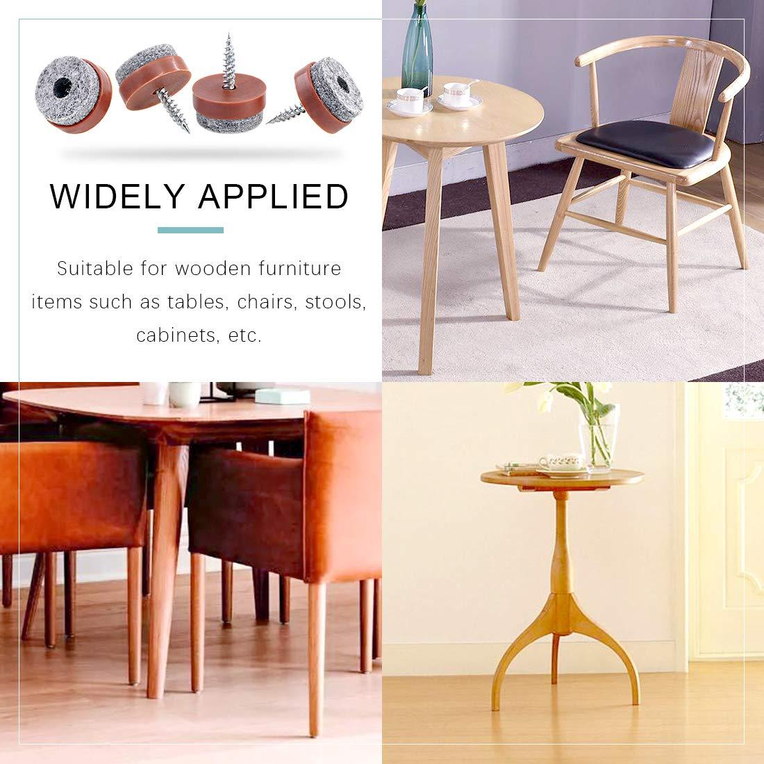 Swpeet 52Pcs 20mm Brown Furniture Felt Pads Non Slip Furniture Pads with Screw-on Felt Pad Furniture Slider Floor Protector for Wooden Leg Feet of Chair Table Sofa