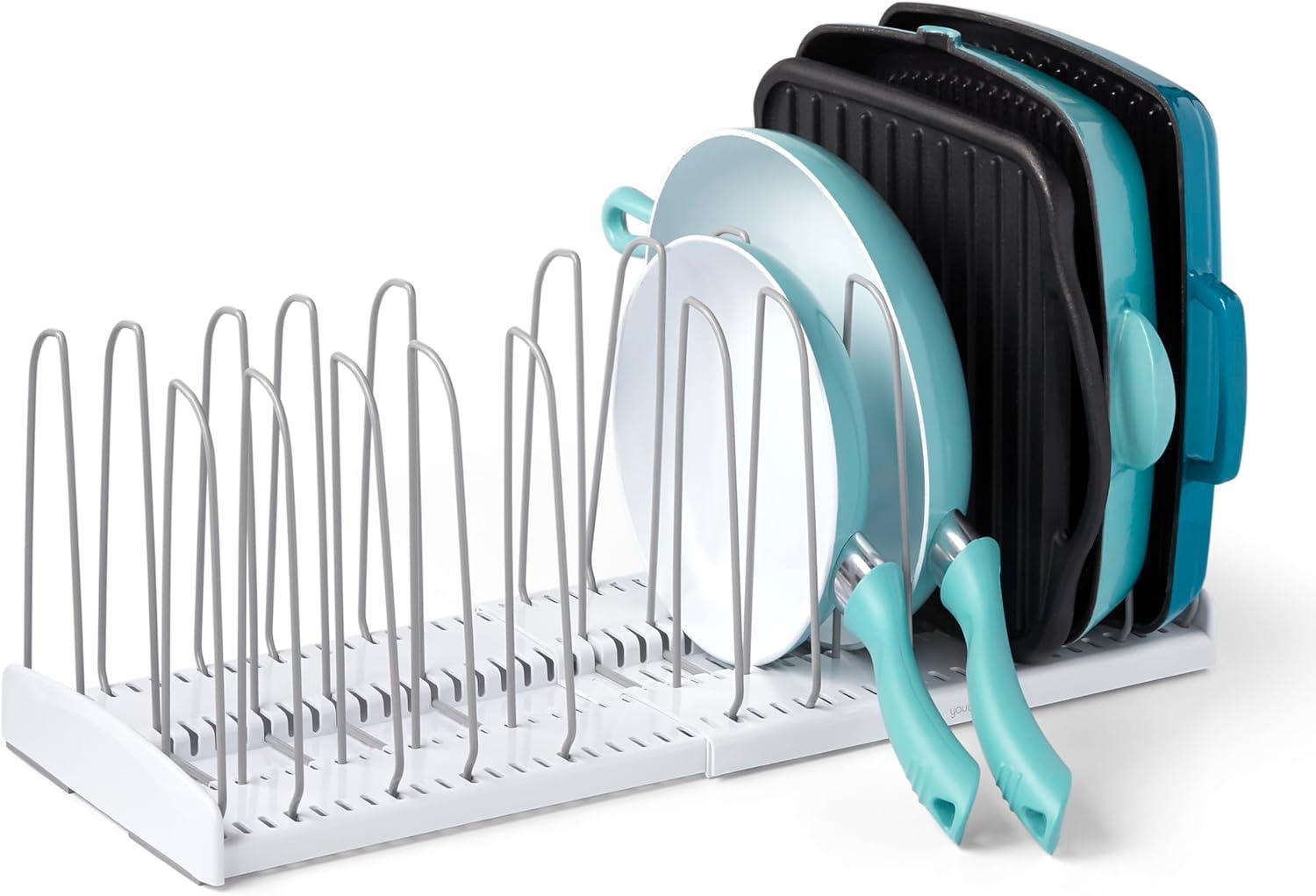 Adjustable White Expandable Cookware Rack with Steel Dividers