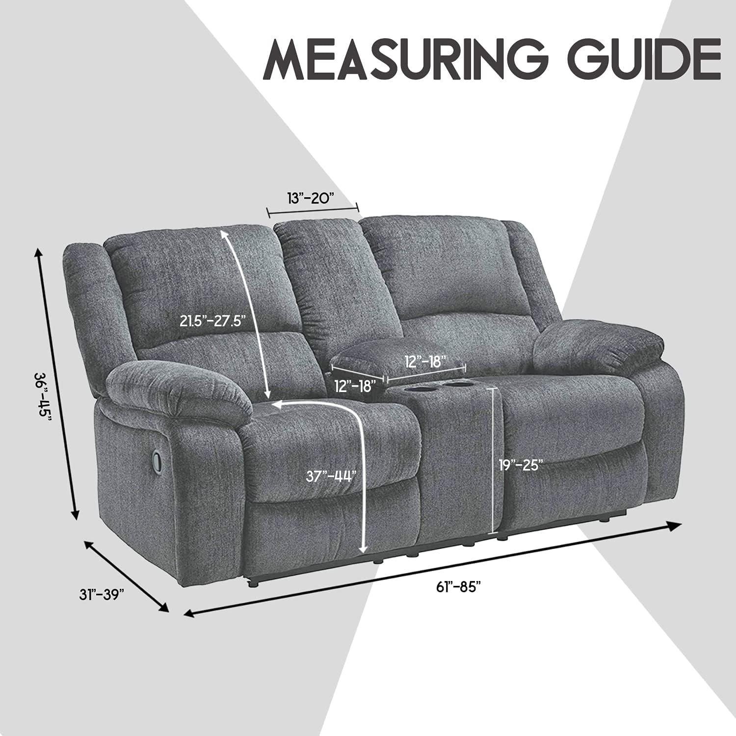 ULTICOR Squared Jacquard Design Reclining Loveseat with Middle Console Slipcover, 8-Piece Stretch Sofa Covers, 2 seat Loveseat Recliner Cover, Washable (Loveseat with Console Recliner Cover, Black)