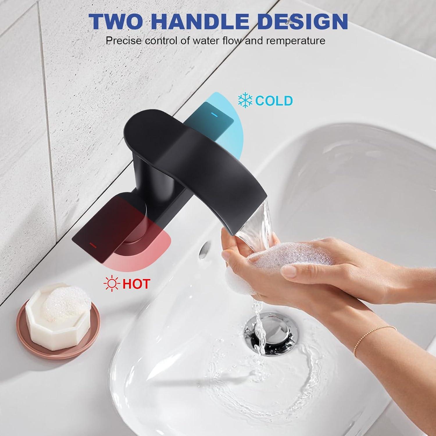 Matte Black Stainless Steel Double Handle Waterfall Faucet