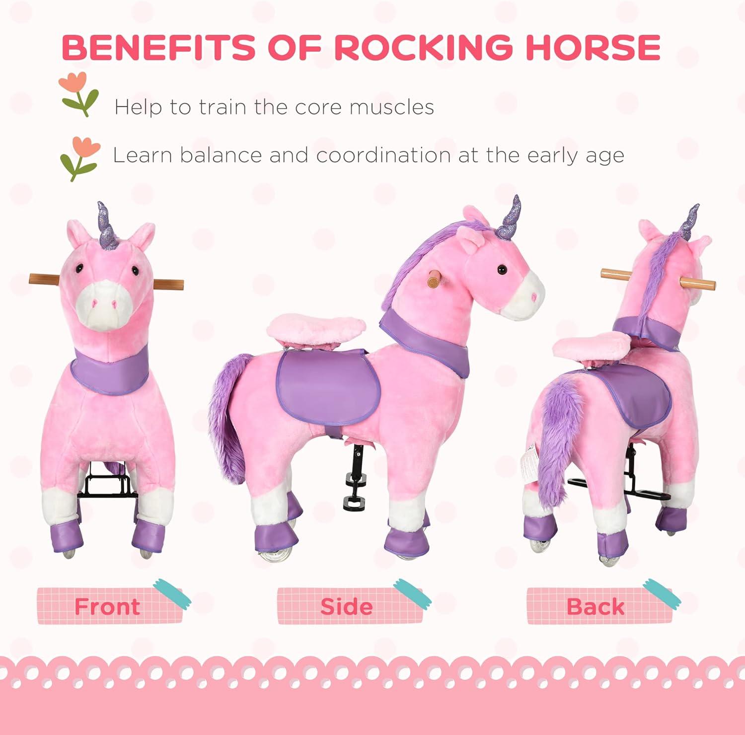 Pink and Purple Plush Unicorn Rocking Horse with Sparkly Horn