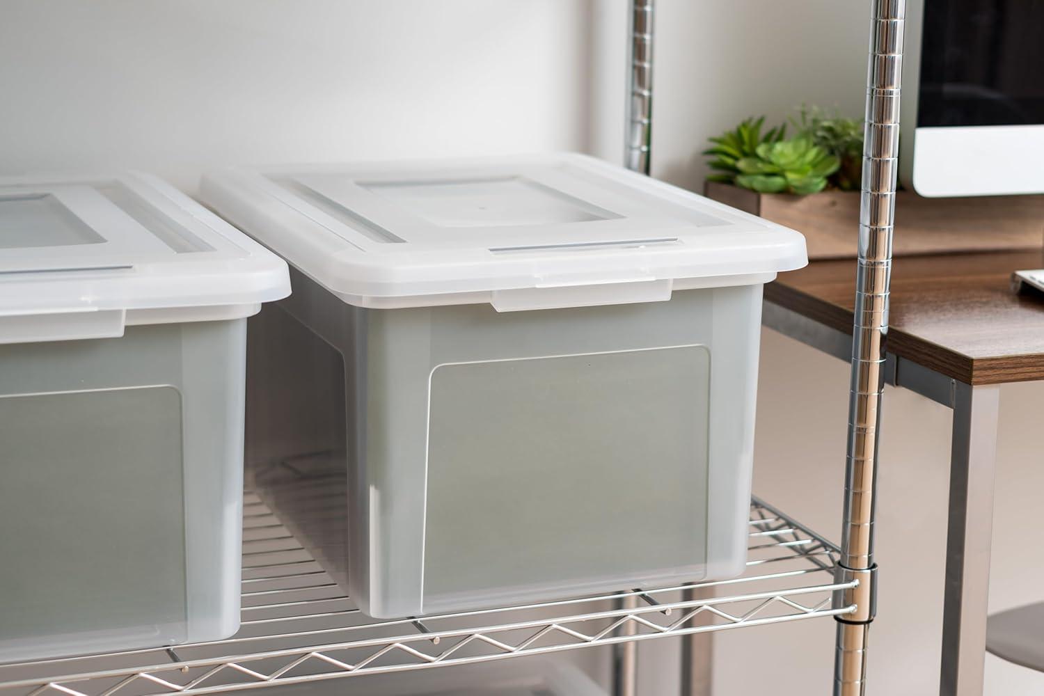 IRIS USA 35 Qt. 4Pack File Box File Organizer Plastic File Box for Letter/Legal File, BPA-Free Plastic Storage Bin Tote Organizer, Clear