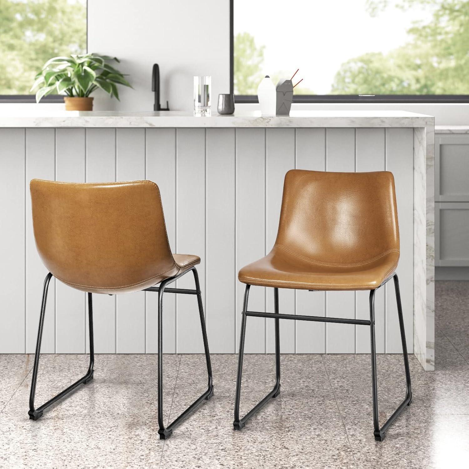 Drevy Faux Leather Dining Chairs Set of 2, 18 Inch Kitchen & Dining Room Chairs, Century Modern Dining Chairs with Backrest and Metal Legs, Comfortable Upholstered Seat Chairs