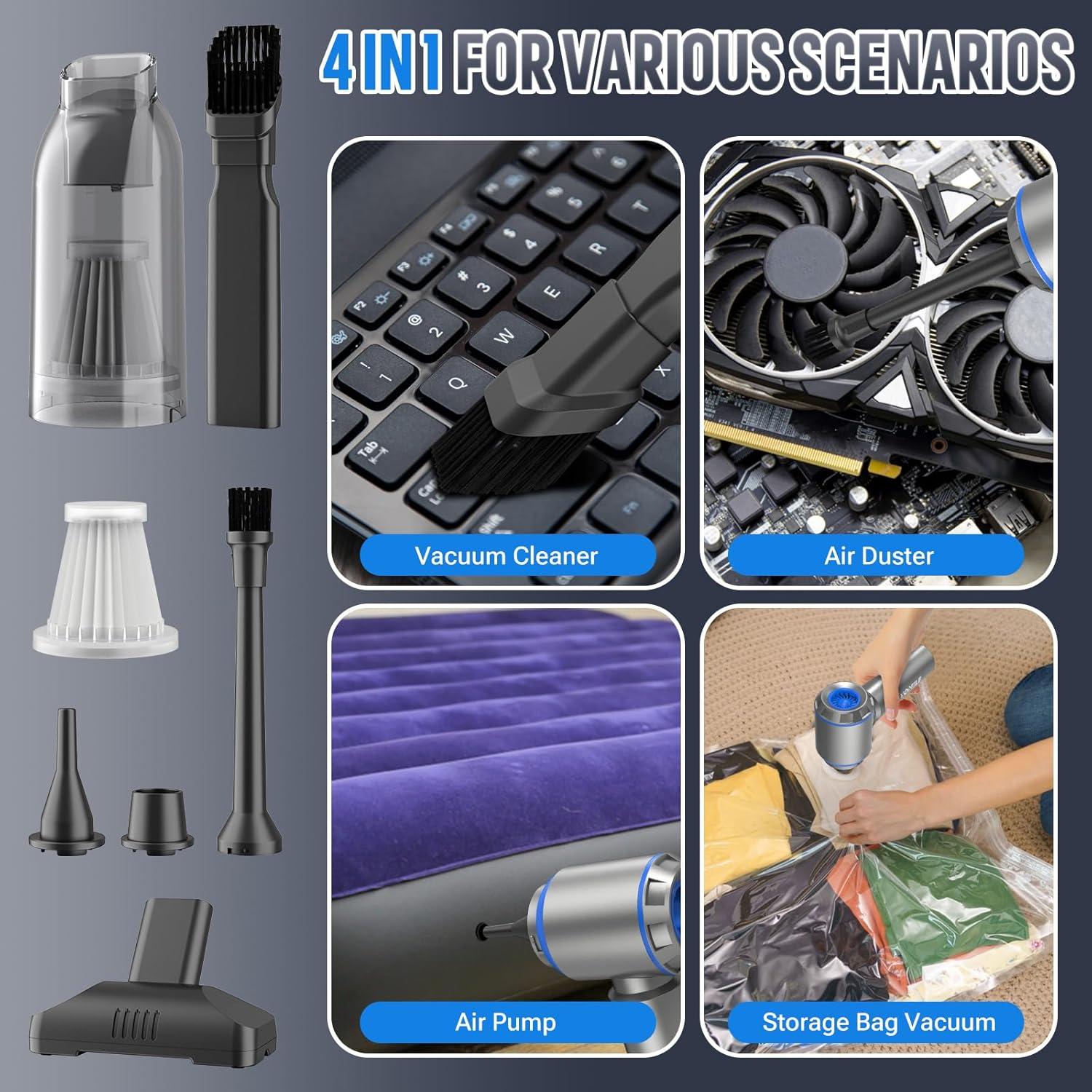 Mini Vacuum Cleaner, 2 in 1 25000PA Brushless Car Vacuum &250000RPM Air Duster 9000mAh Battery Air Blower Wireless Handheld Vacuum for Car,Office and Home Cleaning