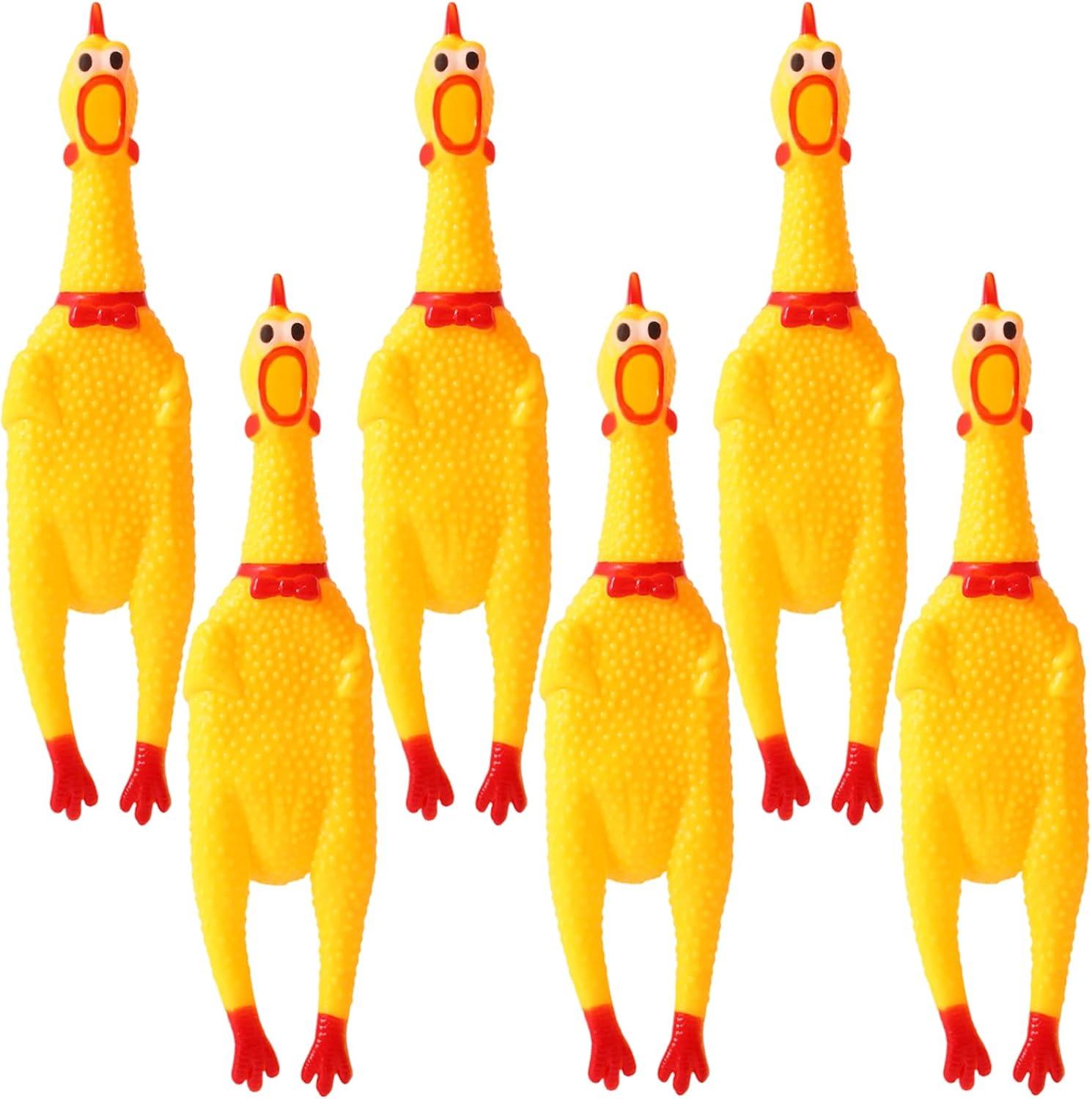 Zddaoole 6 Pcs Large Screaming Chicken ATT1Dog Toys,Yellow Rubber Chicken 12 inch,Squeeze Squeaky and Screaming Chicken,Prank Novelty Toy for Kids or Adults