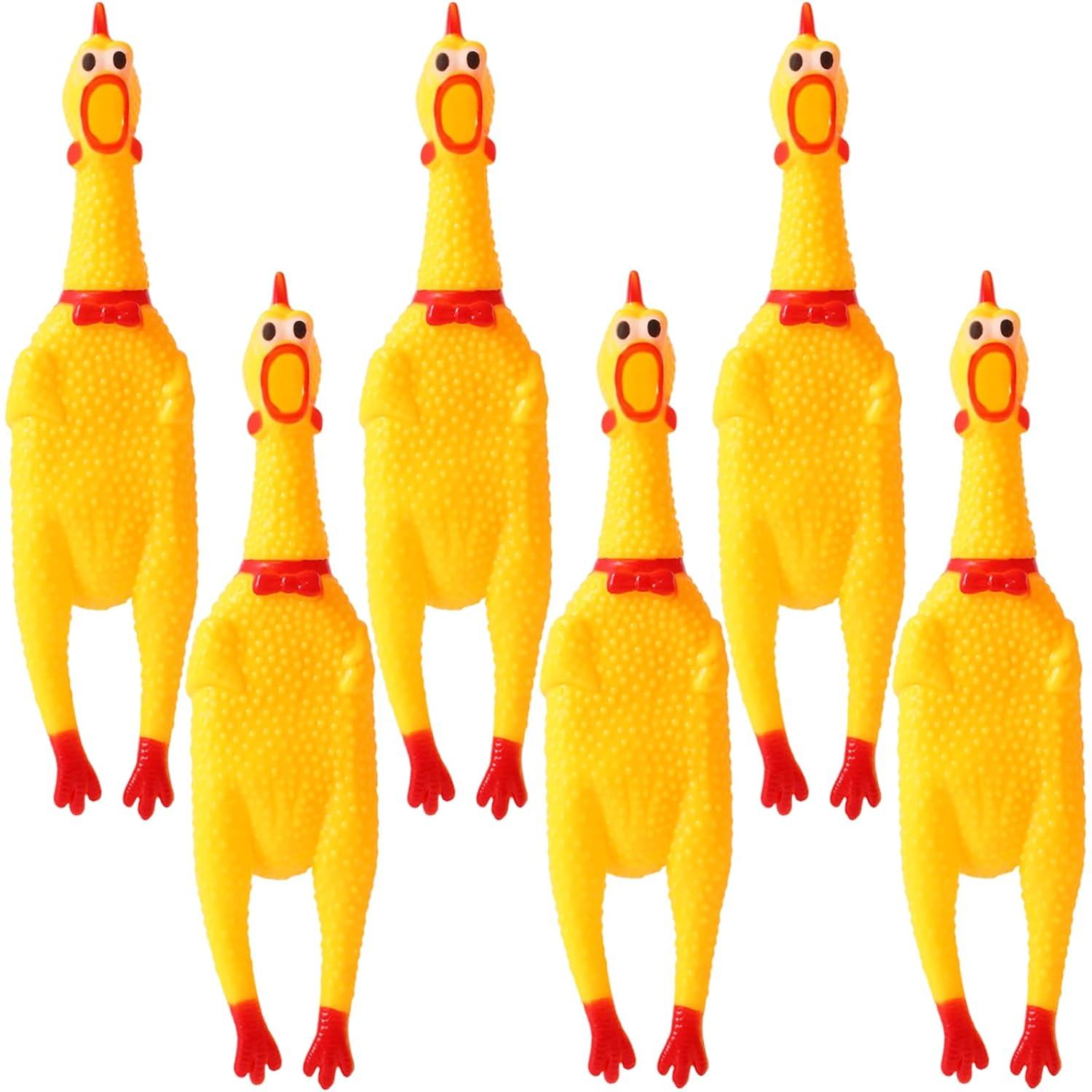 Zddaoole 6 Pcs Large Screaming Chicken ATT1Dog Toys,Yellow Rubber Chicken 12 inch,Squeeze Squeaky and Screaming Chicken,Prank Novelty Toy for Kids or Adults