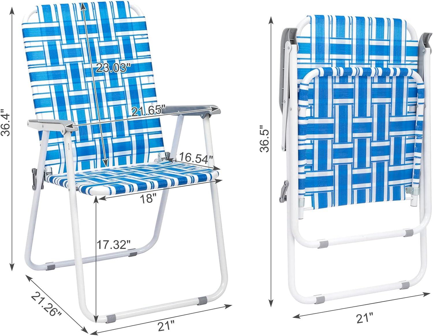 Blue and White Foldable Outdoor Camping Chairs Set of 2