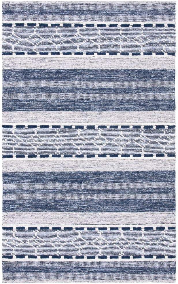 Striped Kilim STK522 Hand Woven Area Rug - Navy/Ivory - 8'x10' - Safavieh.
