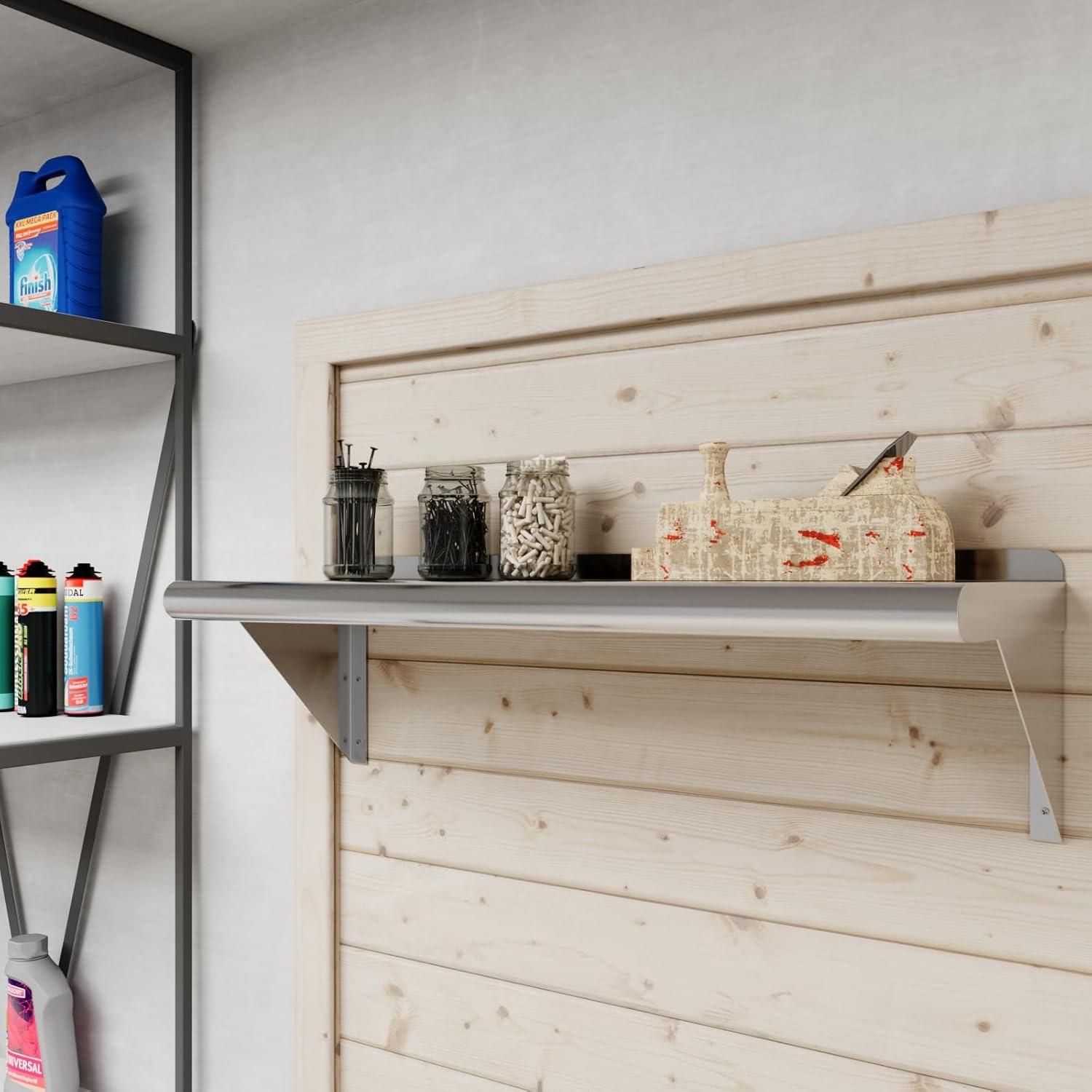 30" Stainless Steel Wall Shelf with Brackets for Kitchen and Garage