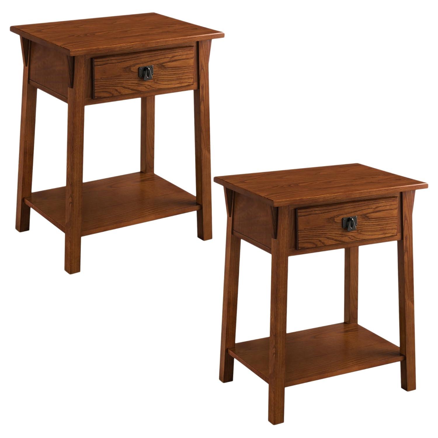 Leick Home 10032-RS Mission Round End Table with Drawer, Made with Solid Wood, Side Table for Living Room, Bedroom, and Office, Slate Black Finish