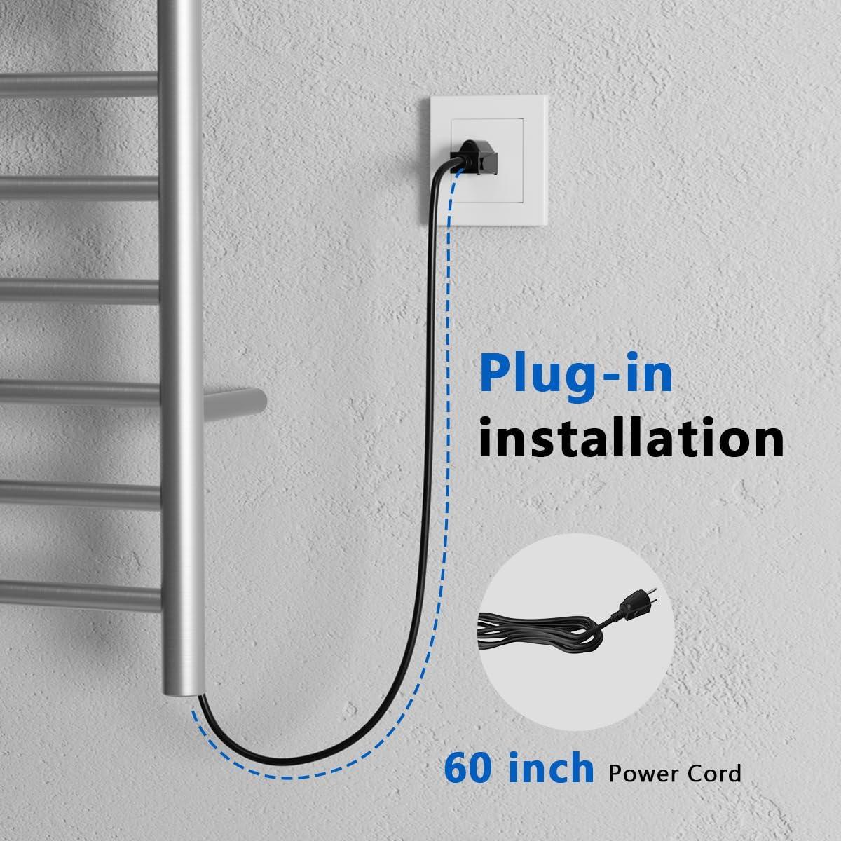 Finihen Wall Mounted Towel Rack, 10 Bar Towel Warmer Wall Mounted Electric Heated Towel Rack with Built-in Timer, for Bathroom, laundry Room, Silver
