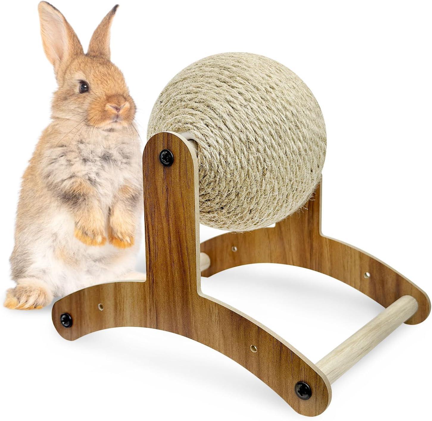 Rabbit Scratch Toy, Natural Sisal Rabbit Scratching Ball With Cardboard Pad 2-In-1 Bunny Claw Scratcher Interactive Toys Nail Scratching Post For Indoor Pets Kittens Ferrets Small Animals