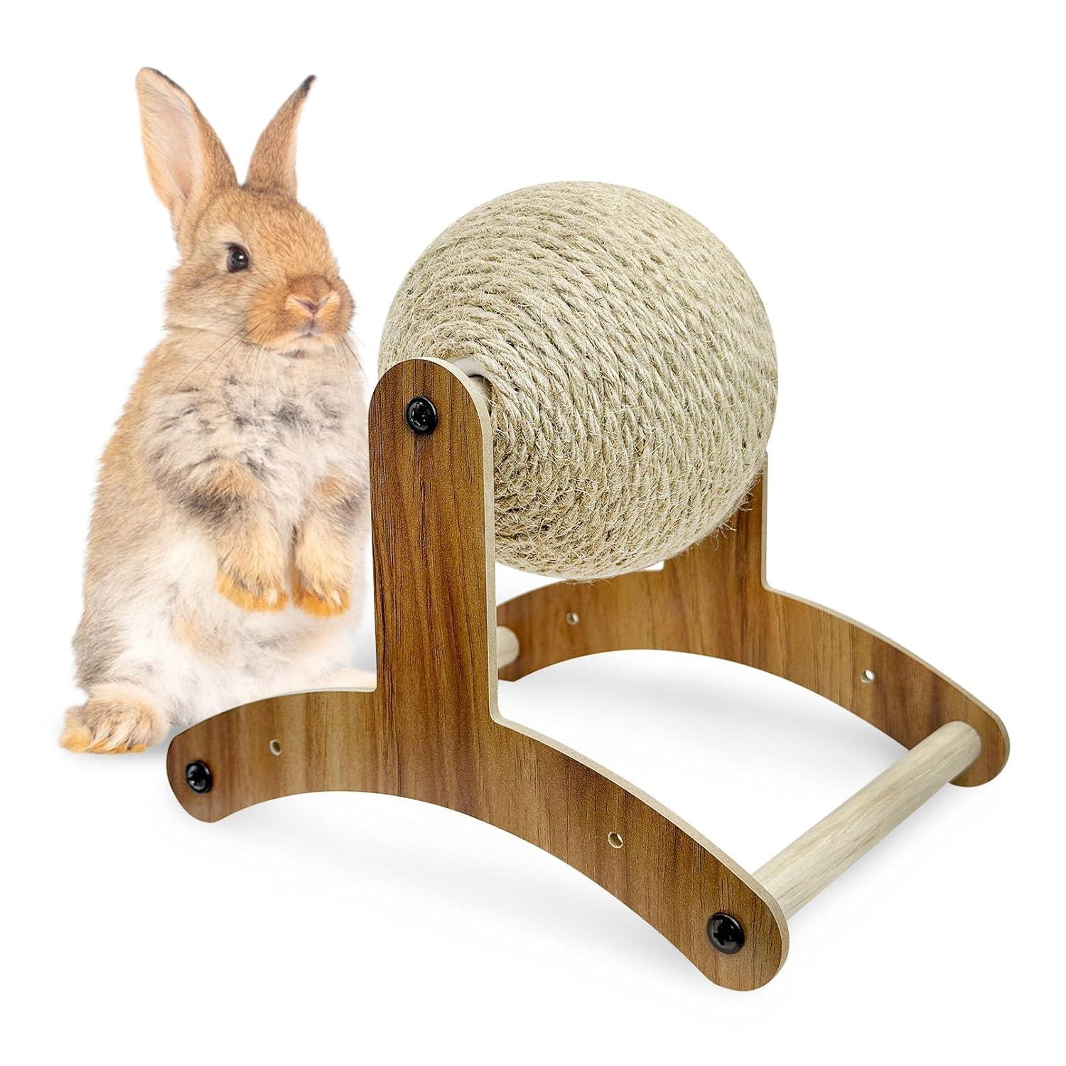 Rabbit Scratch Toy, Natural Sisal Rabbit Scratching Ball With Cardboard Pad 2-In-1 Bunny Claw Scratcher Interactive Toys Nail Scratching Post For Indoor Pets Kittens Ferrets Small Animals