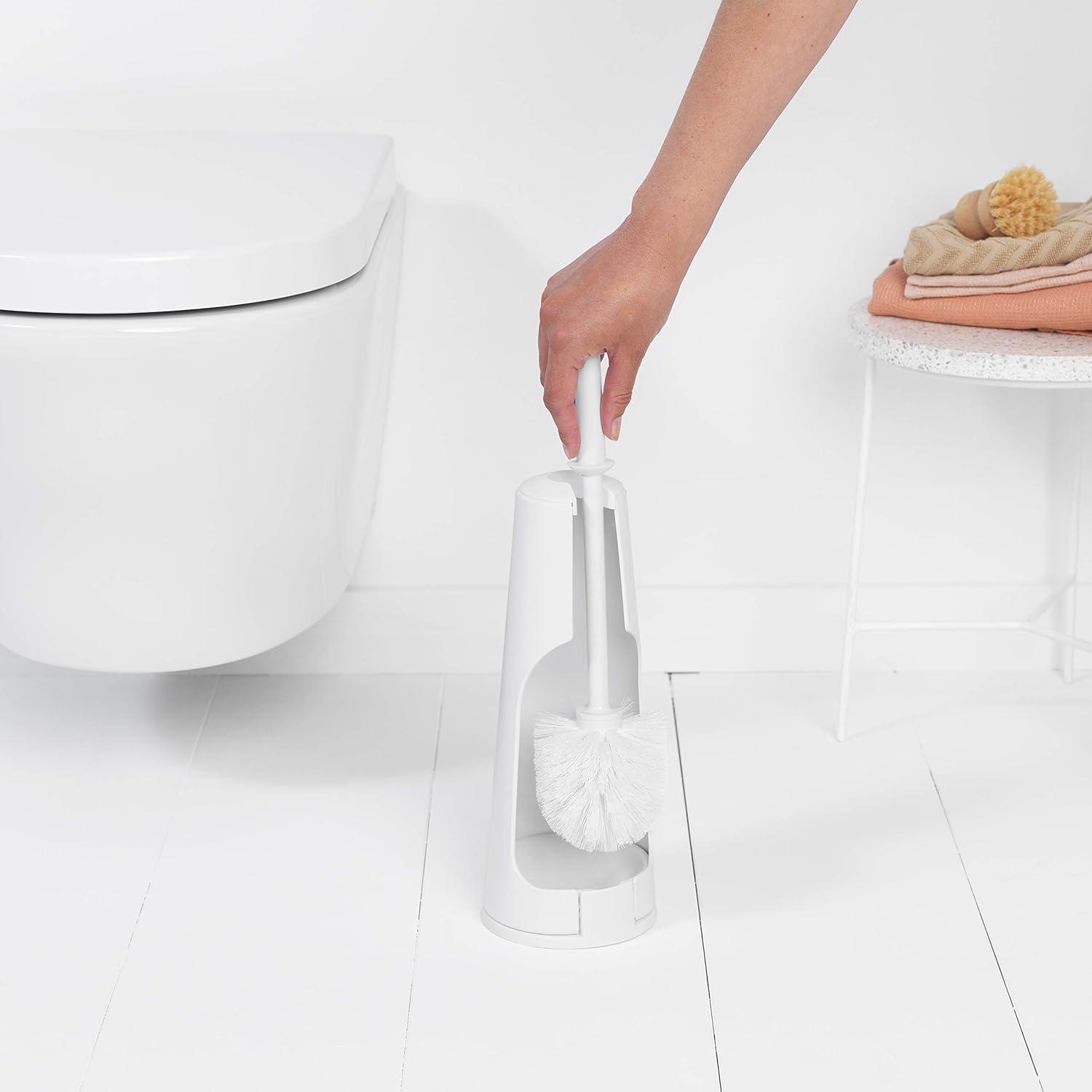 White Plastic Toilet Brush and Holder Set