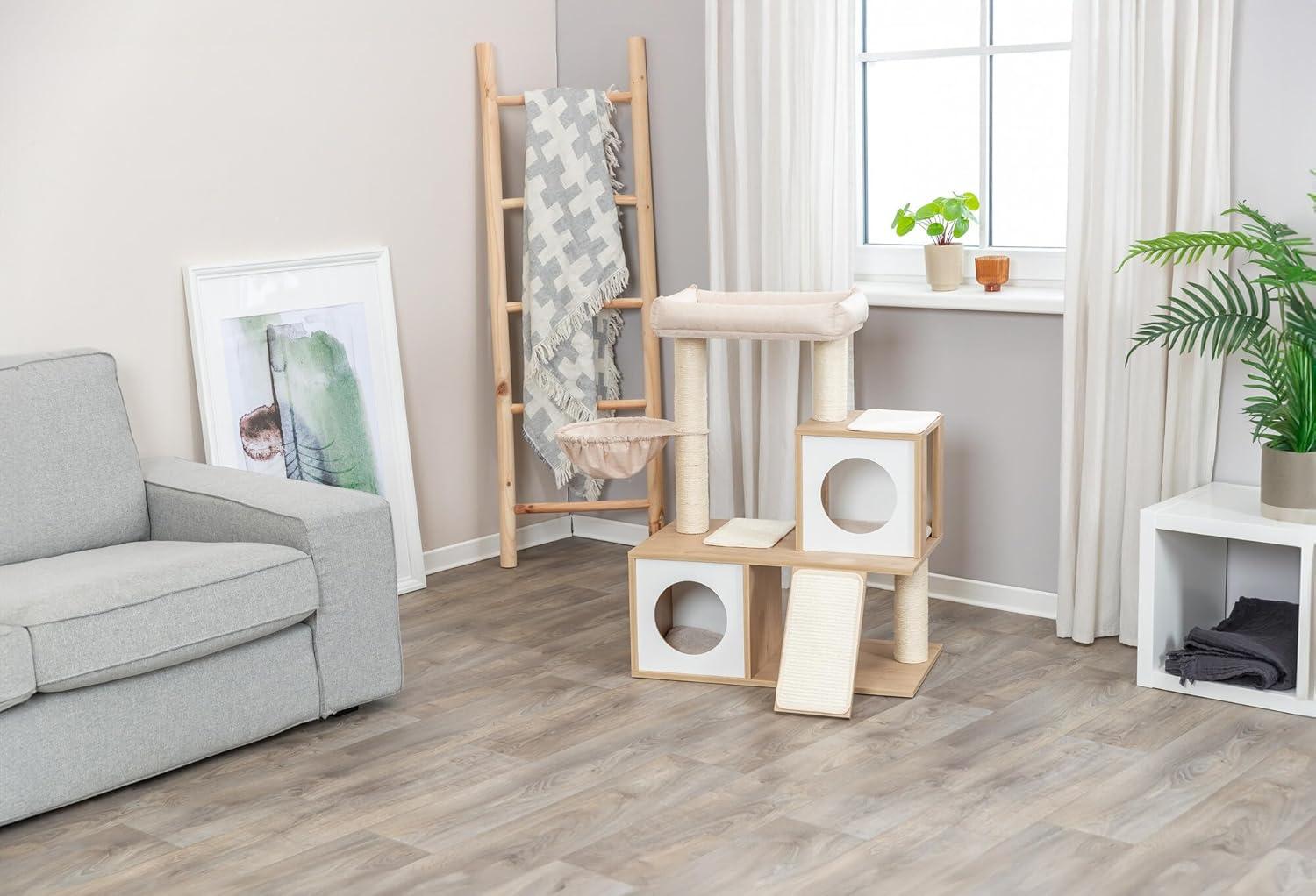 TRIXIE TRIXIE Addison 35.5-in Cat Tree, Modern Wood Cat Tower, Sisal Scratching Posts & Pads, 2 Condos, Hammock, Cozy Bed
