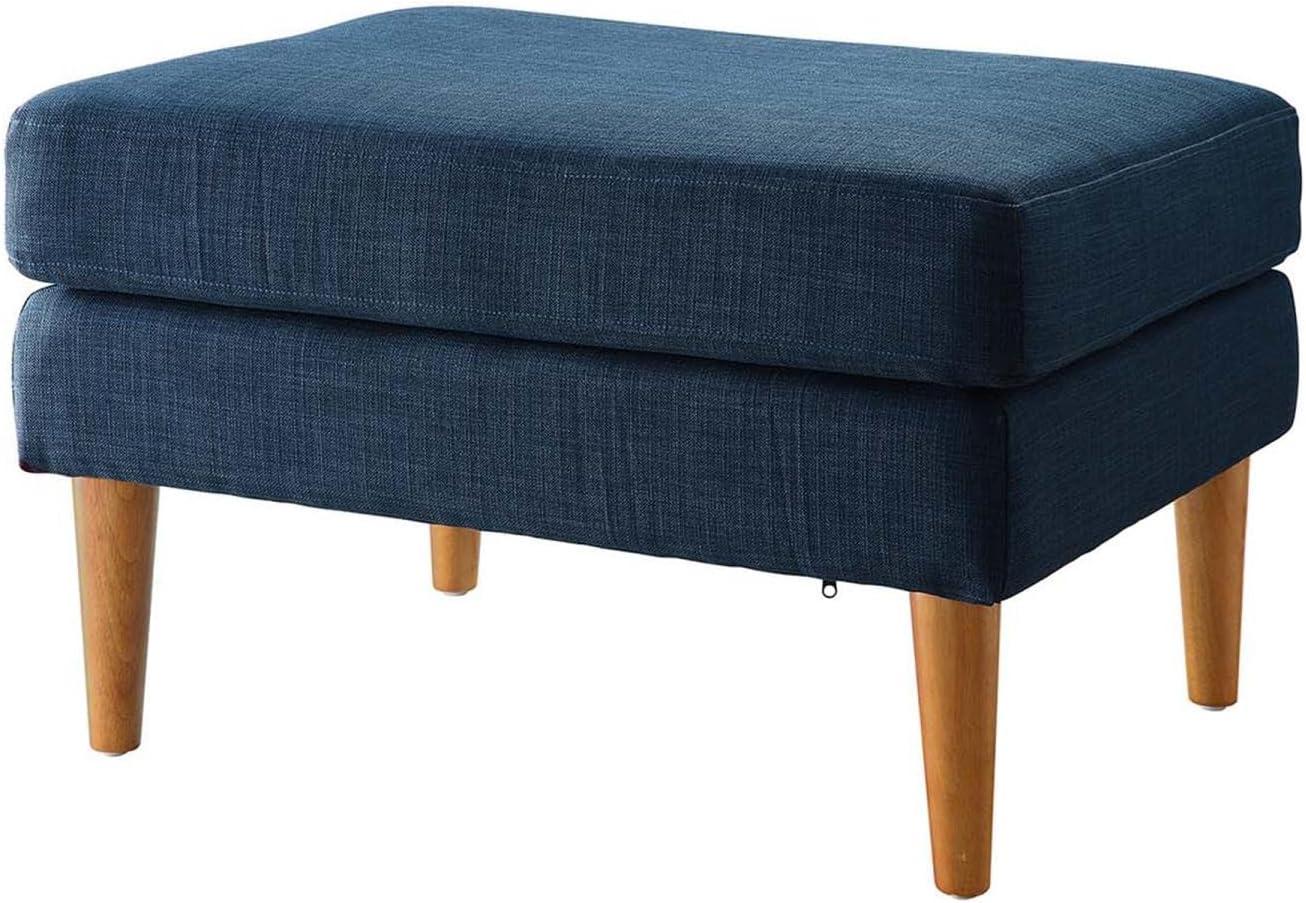 Marlow 27" Round Dark Blue Linen Mid-Century Ottoman