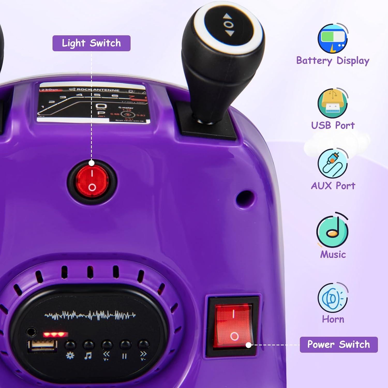 Honeyjoy 12V Bumper Car for Kids Toddlers Electric Ride On Car Vehicle with 360° Spin Purple