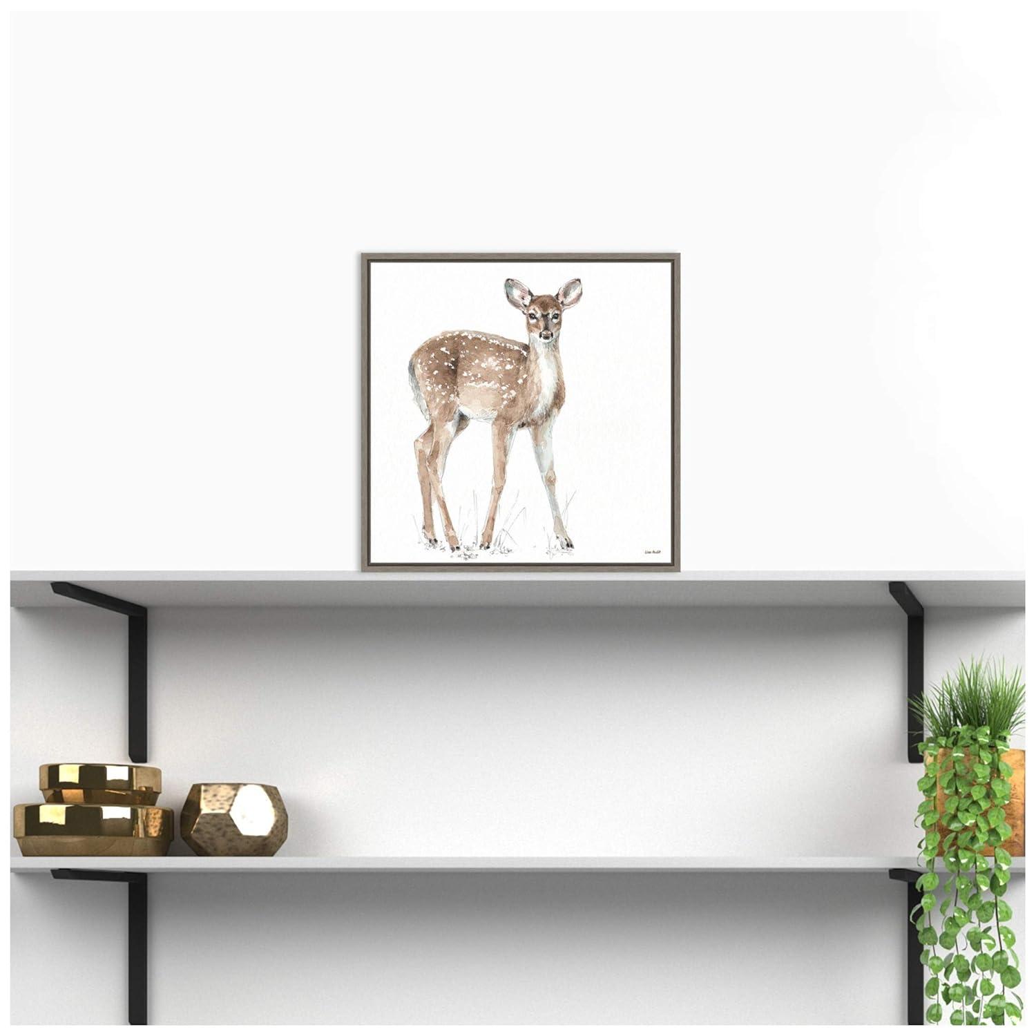 Amanti Art Forest Friends XII (Deer) by Lisa Audit Canvas Wall Art Print Framed 16-in. x 16-in. in Gray