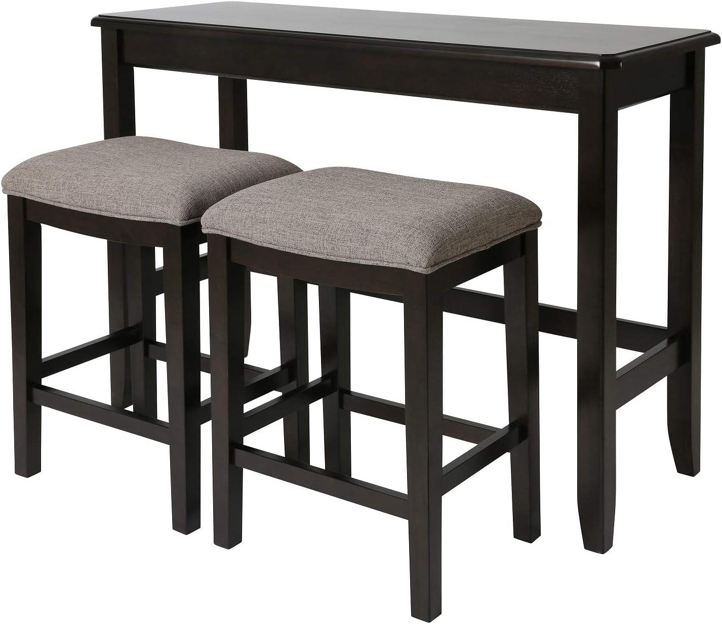 New Ridge Home Goods Traditional Wood Sofa Table with Two Stools in Espresso