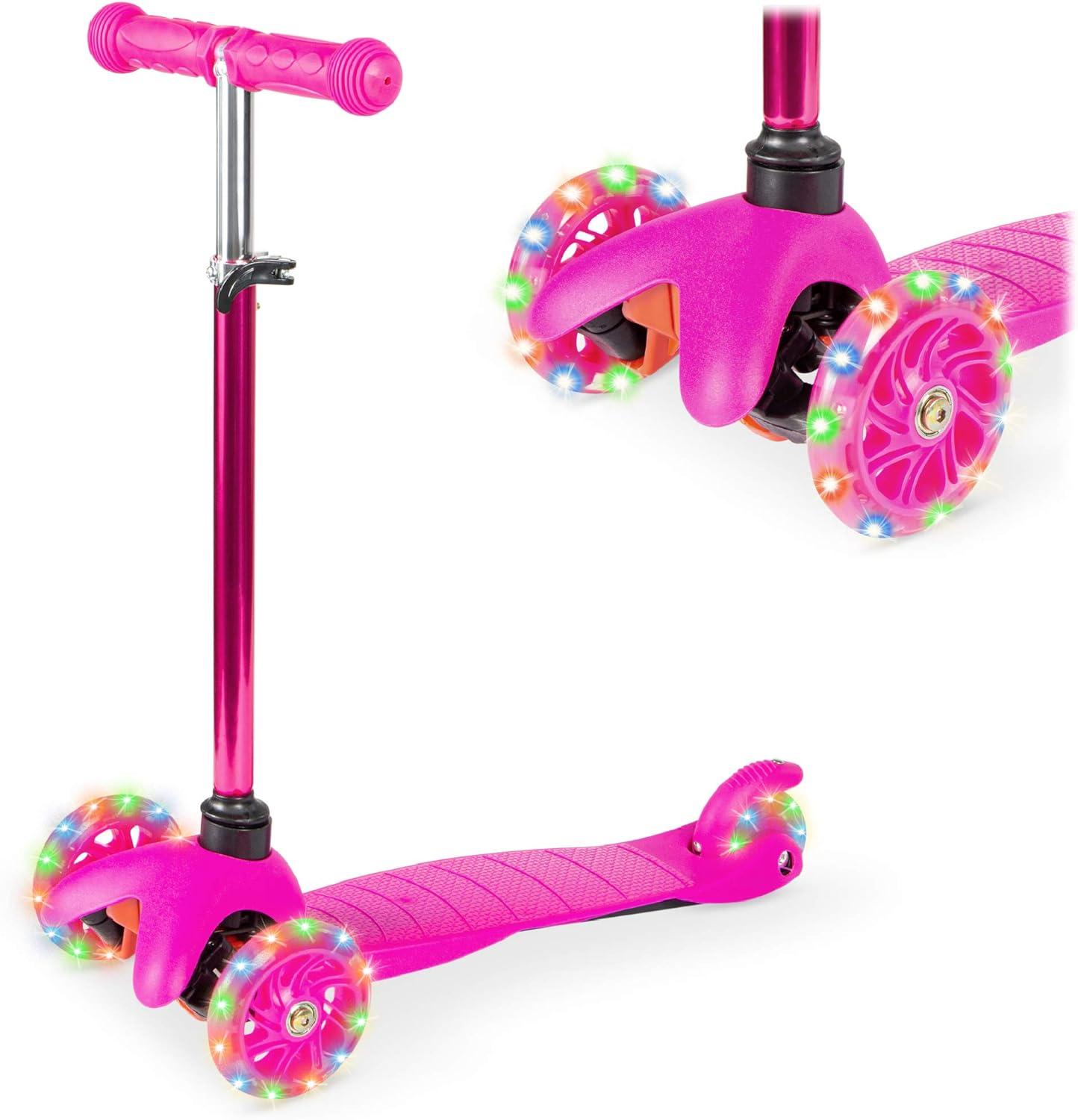 Best Choice Products Kids Mini Kick Scooter Toy w/ Light-Up Wheels and Height Adjustable T-Bar