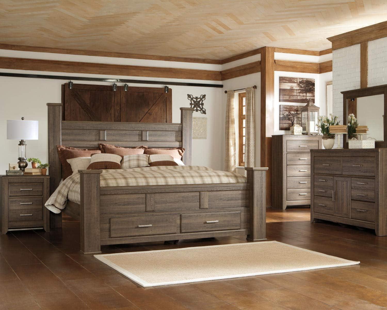 Brown Wood California King Poster Bed with Drawers