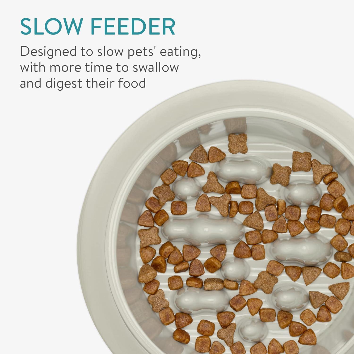 Navaris Elevated Slow Feeder Dog Bowl - Melamine Pet Food Bowl for Dogs and Cats - Raised Cat Feeding Bowl to Slow Down Eating - 7.4" x 7.36" x 4.7"