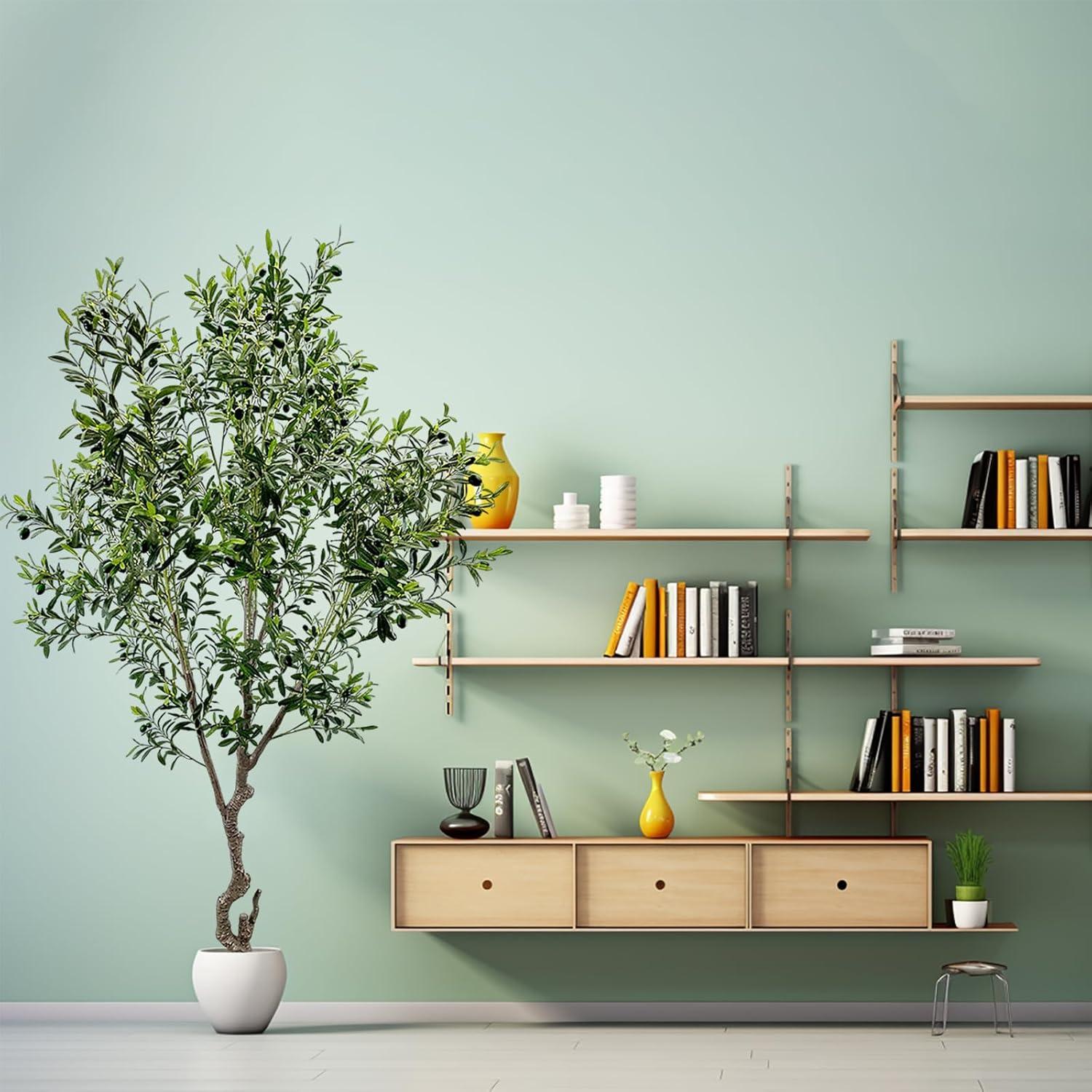 Artificial Tree Faux Olive Tree 8ft(3198leaves) Tall Fake Olive Plant in Pot Fake Silk Tree Faux Plants Indoor