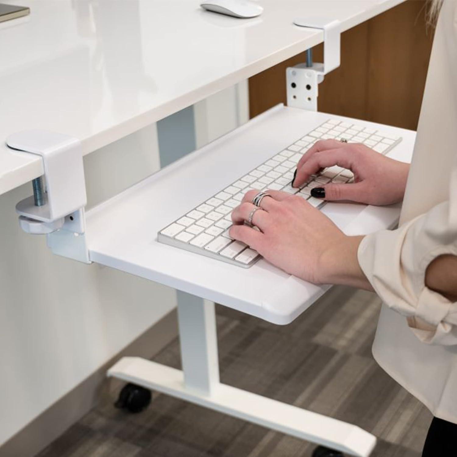 Stand Up Desk Store Clamp-On Retractable Adjustable Keyboard Tray / Under Desk Keyboard Tray | Increase Comfort And Usable Desk Space | For Desks Up To 1.5"