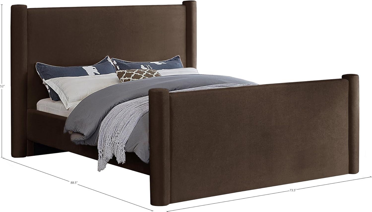 Meridian Furniture B1298Brown-Q Elias Collection Modern | Contemporary Queen Bed with Soft Brown Velvet, Solid Wood Inner Frame, 73.5" W x 88.5" D x 52" H, Brown, Queen