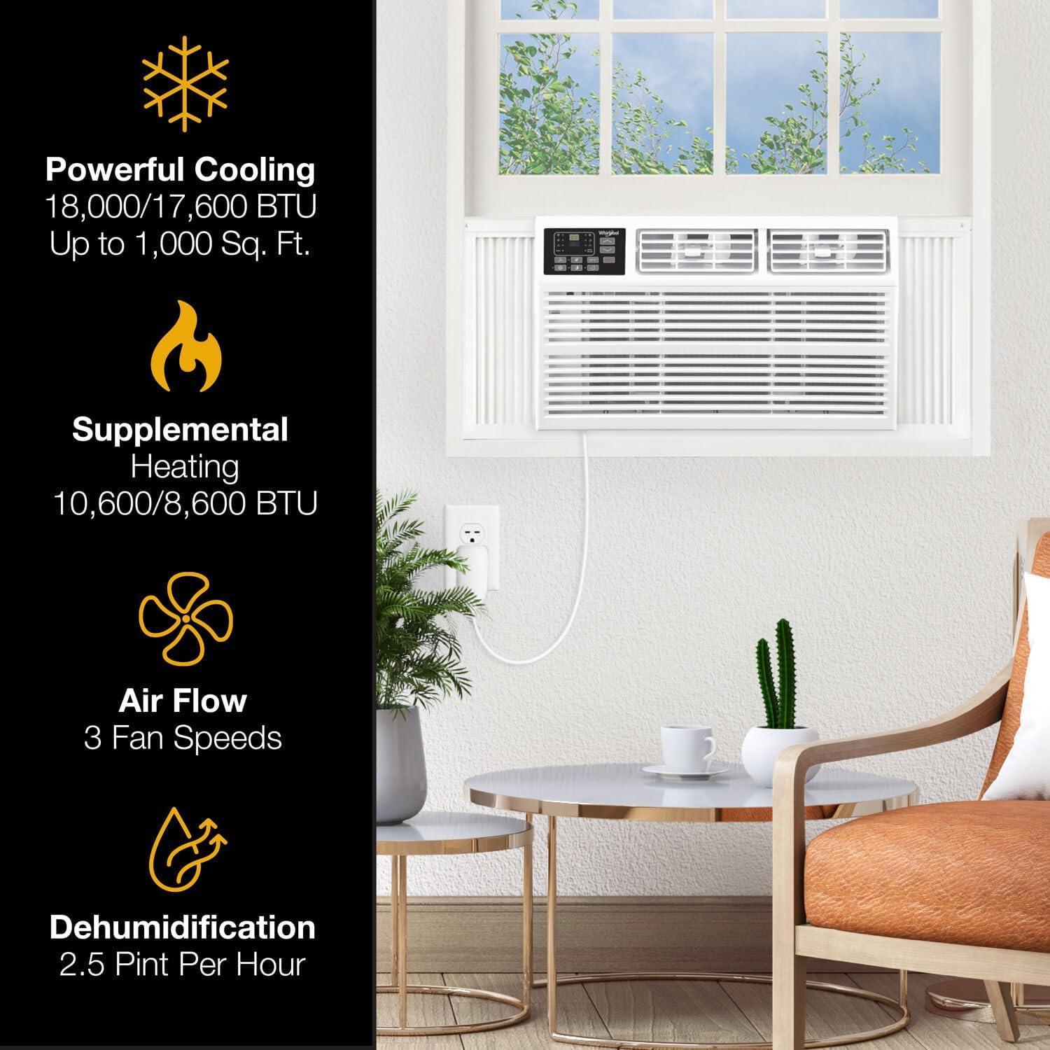 White 18,000 BTU Window Air Conditioner with Heater and Remote