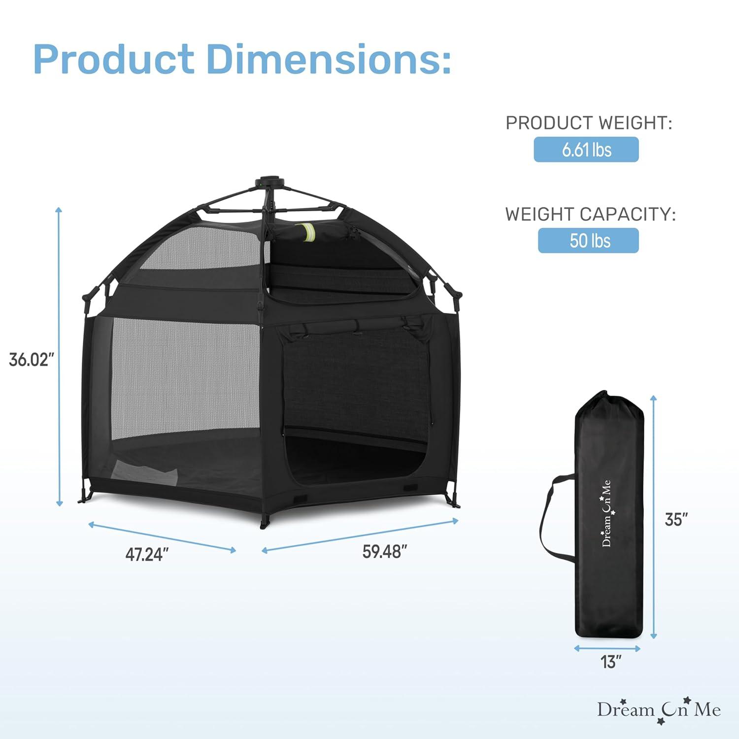 Dream On Me Pop Up Children Playpen, Easy Set-Up- Indoor Play House and Outdoor Play Tent with Canopy Cover, Black