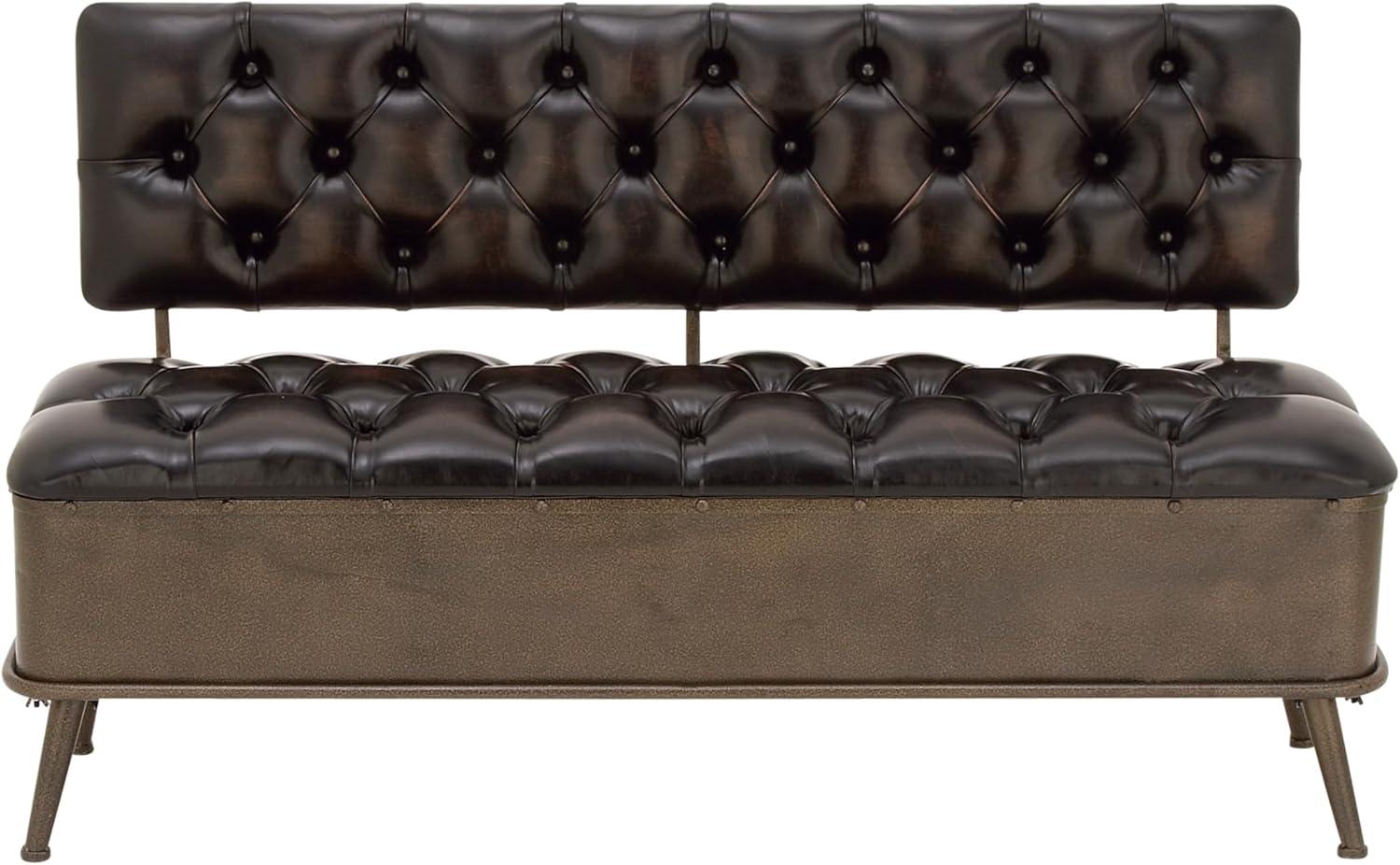 Williston Forge Black Metal Room Storage Bench with Tufted Faux Leather, 54" x 19" x 31"