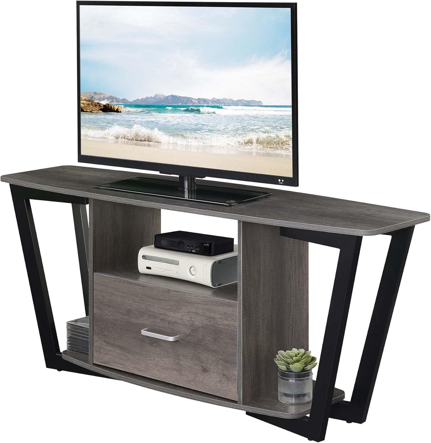 Convenience Concepts Graystone 60 inch 1 Drawer TV Stand with Shelves, Charcoal Gray/Black