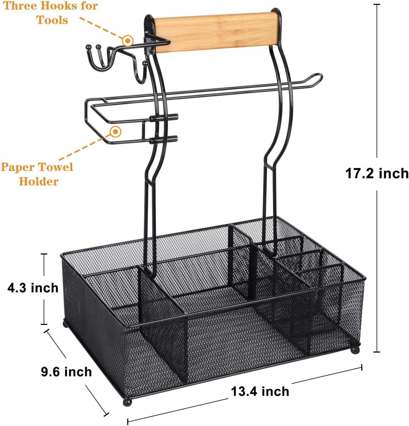 URBAN DECO  Grill Caddy and BBQ Caddy with Paper Towel Holder, Picnic Condiment Utensil Caddy for Outdoor Camping,  Ideal Storage Organizer for Barbecue Accessories Griddle Grilling Tool