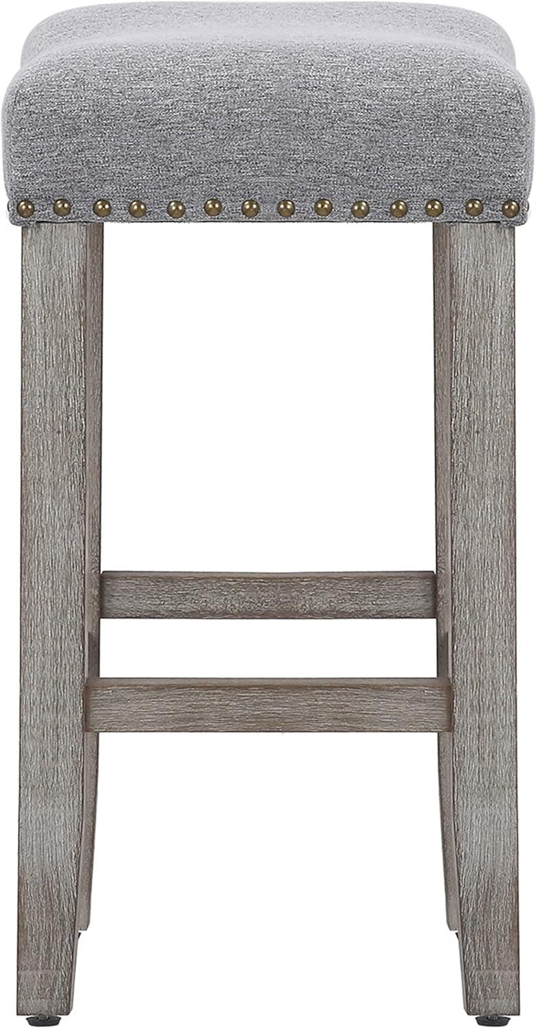 Polytrends Jameson Upholstered Polyester 24" Counter Stool - Gray Legs/ Saddle Seat Antique Gray/Gray Wood Polyester Fabric 250lbs