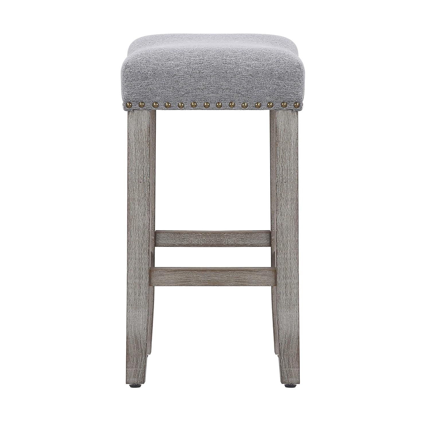 Polytrends Jameson Upholstered Polyester 24" Counter Stool - Gray Legs/ Saddle Seat Antique Gray/Gray Wood Polyester Fabric 250lbs