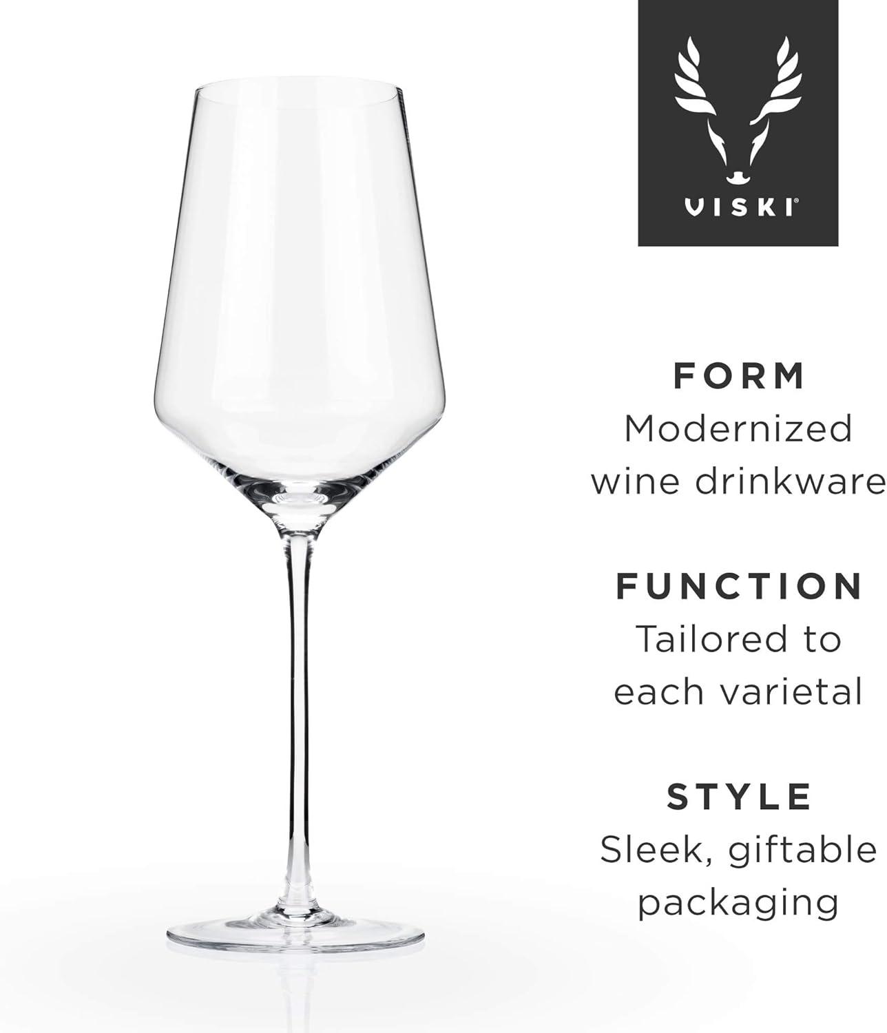 Viski Raye Bordeaux Wine Glasses & Decanter Set - Premium Crystal Clear Glass, Modern, Stemmed, Flat Bottom, Red Wine Gift - Set of 3