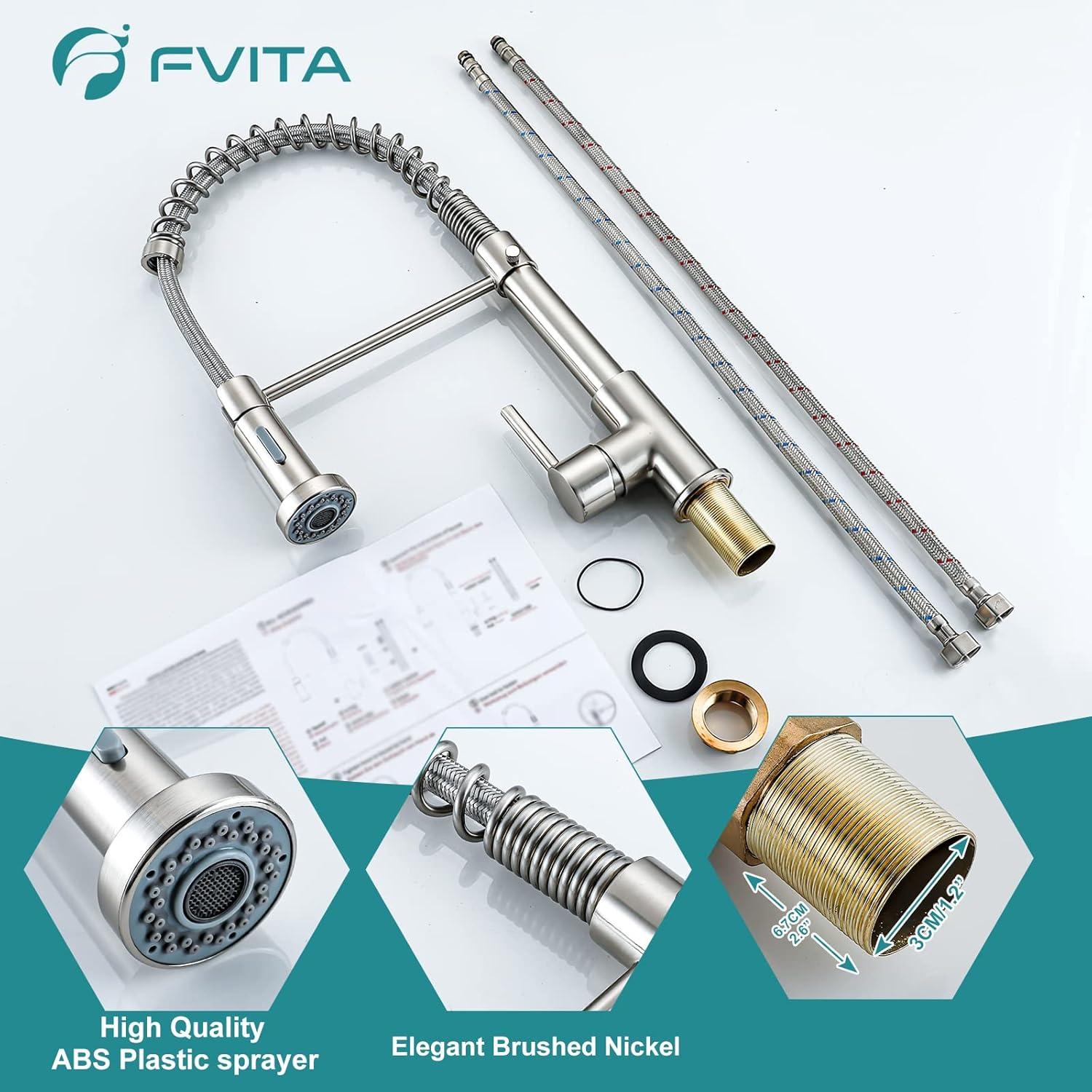 Besdor Kitchen Faucet with Pull Down Sprayer, Spring Single Handle Faucet for Kitchen Sink, Two Function Sprayer, 360-degree Rotation, with Deck Plate, 304 Food Grade Stainless Steel, Brushed Nickel