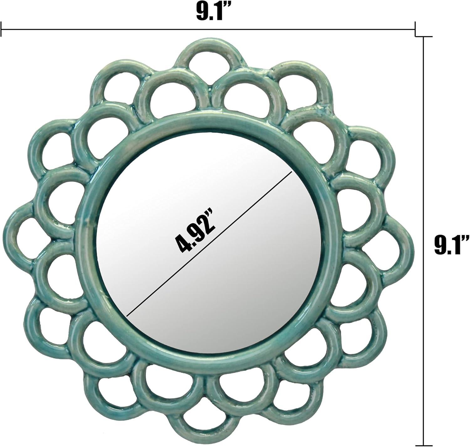 Round Ceramic Cutout Wall Hanging Mirror Turquoise - Stonebriar Collection: Vintage Style, 9" Frame, Wall Mount