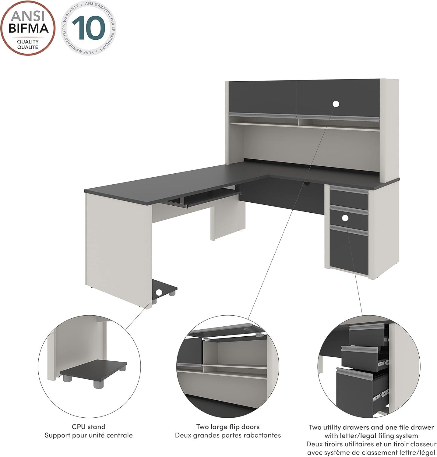 Bestar Connexion L-Shaped Workstation with Hutch, Multiple Colors